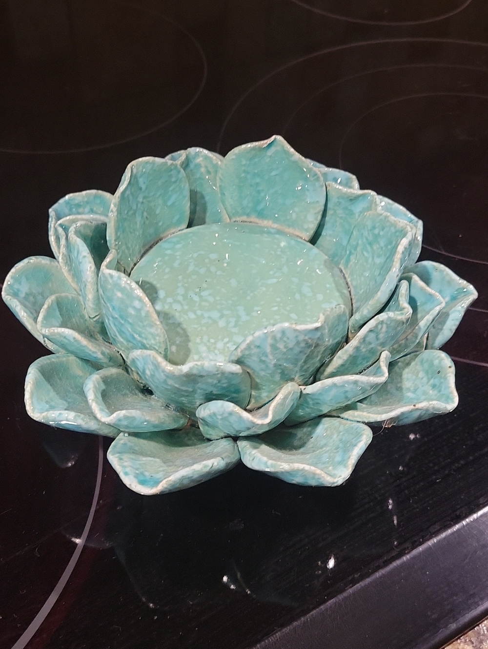 Ceramic Lotus Flower Bowl in Aqua Green - Decorative Home Art